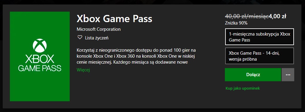 4 złote Xbox Game Pass