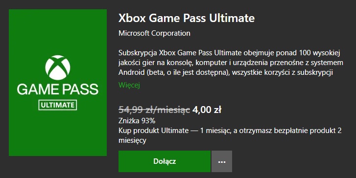 Xbox Game Pass Ultimate 3 miesiące za 4 PLN promocja